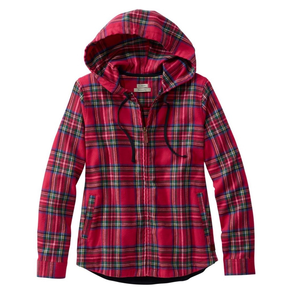 L.L. Bean Scotch Plaid Flannel Relaxed Zip Hoodie Womens XL